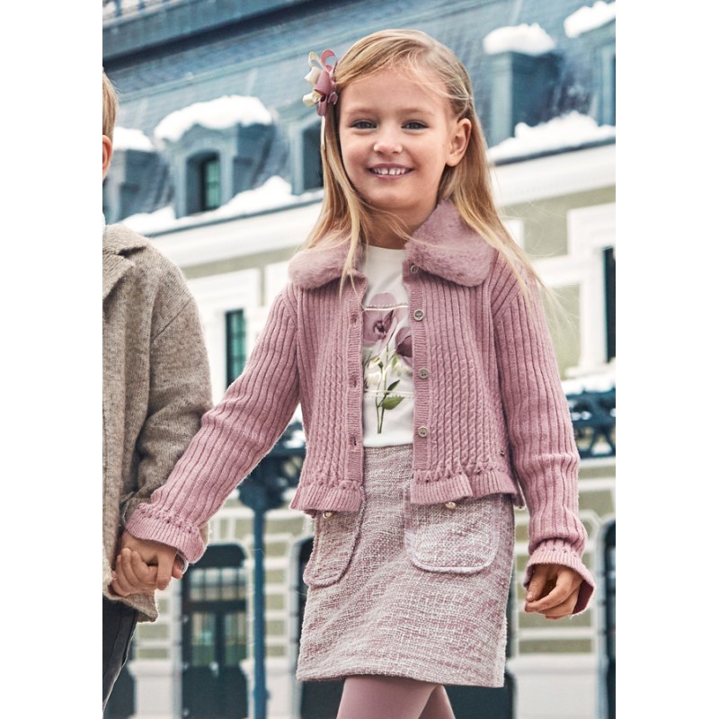 Cardigan tricot col fourrure