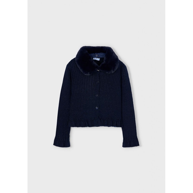 Cardigan tricot col fourrure